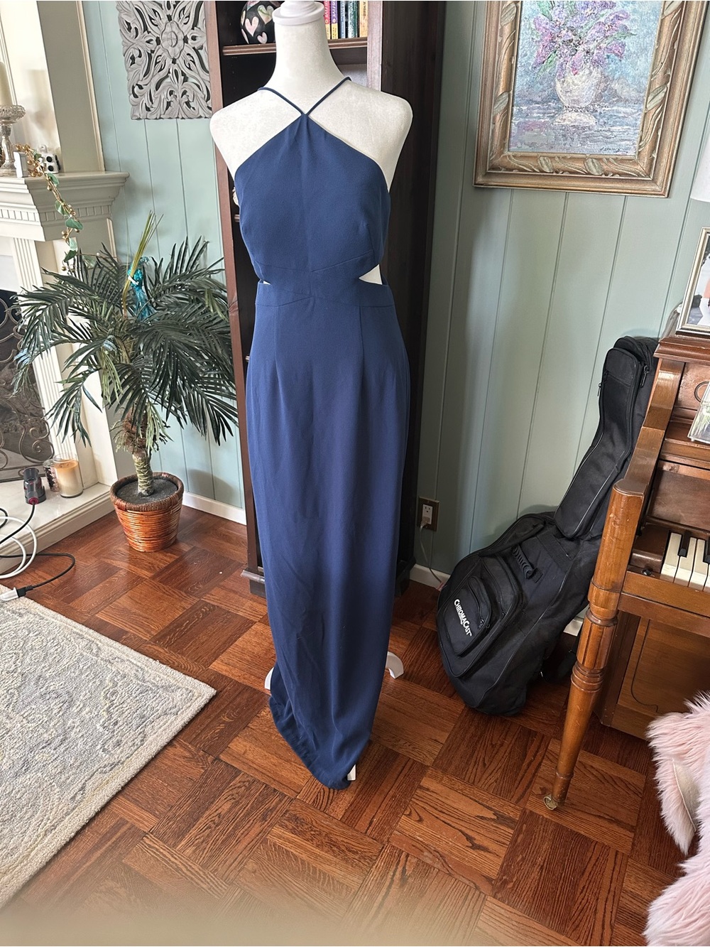 Aidan by Aidan Mattox Navy Halter Cutout Maxi Gown